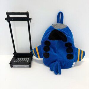 Popatu Kids Blue Fleece Airplane Rolling Backpack Trolley